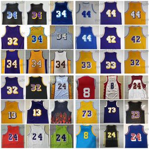 98 03 Alle 8 Lila Retro-Herrentrikot Jerry Kareem Shaq Abdul Gelb West Jabbar Johnson Chamberlain Würdiger Basketball Weiß Blau Vintage Bedruckte Herrentrikots genäht