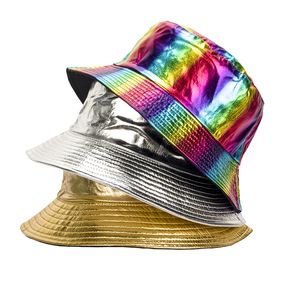 Bucket Hat PU Leather Cap Double-Sided Wide Brim Hats Men's and Women's Hip Hop Decoration Outdoor Sun Hat