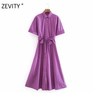 Zevity New Women Fashion Solid Color Bow Sahses Shird Dress Office Lady shirt Sleeve Casual Business Vestido Chic Dresses DS4229 210319