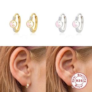 Hoop & Huggie Aide 1Pair S925 Silver Yin Yang Enamel Earring With Charming 2022 Trend Ear Rings For Women Girl Engagement Gifts