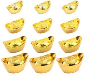Chinese Gold Ingot Feng Shui Golden Plated Plastic Wealth Lucky Money Stone Home Office Decor Ornament Pirate Treasure Hunt Props