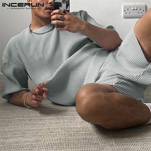Mens Fashionable Sets Handsome Sexy Casual Shorts Stylish Pleated Sports Shortsleeved Shorts Twopiece Suits S5XL INCERUN 220530