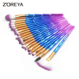 Makeup Tools Zoreya 20Pcs Eye Shadow Brushes Mermaid Transparent Unico Cosmetic Set Concealer Blending Make Up Eyebrow Powder Tool Hot220422