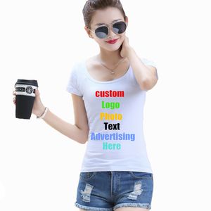 Slim solide t-shirt femmes personnalisé P o impression t-shirt été décontracté grande taille 5XL 6XL hauts t-shirts Femme t-shirt 220621