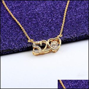 Pendant Necklaces Pendants Jewelry 18K Real Gold Plated 520 Heart Moving Crystal Zircon I Love You Women Party Wedding Gift Factory Price