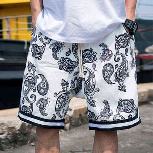 Summer Basketball Shorts Sports Men's Cashew Blossom Drawstring Loose Straight Beach Casual Pants Y220421