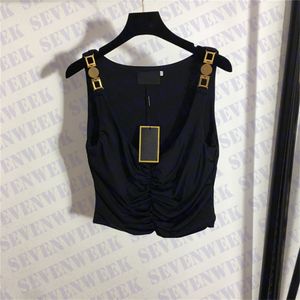Women Designers T koszule Blogowa bieliznę z metalową odznaką Sexy Deep V dżinsowe tope