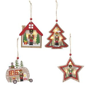 Juldekorationer Creative LED Light Tree Hanging Pendant Star Car Heart Wood Ornament Xmas Party Year DecorationChristmas