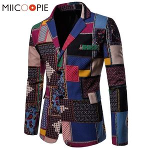 Autunno Uomo Blazer Abiti in cotone e lino Abito causale a fiori Smart Slim Fit Abito scozzese Giacca da uomo Masculino Cappotto 4XL 220801