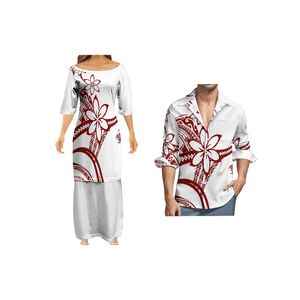 Högkvalitativ direktförsäljning grossistkvinnor klänningar samoan puletasi polynesisk traditionell tribal design klänning 2 bit set 220706