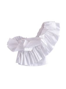 Blouses shirts voor dames elegant voor vrouwen tops mode ruches asymmetrische een schoudertop achterkant gesmokte witte blouse gemonteerd katoenen gewas