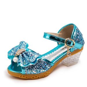 어린이 S 신발 여름 캐주얼 반짝이 인 Bowknot Spring High Heel Heel Girls Fashion Princess Dance Party Sandals 220525