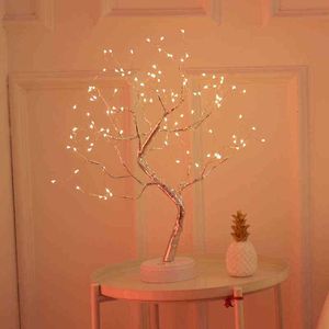 Feenbaum-Tischlampe, Batterie/USB, Kupferdraht, LED, Feuer, Mini, dekorativ, Schreibtisch-Nachtlicht, Zuhause, Schlafzimmer, Geschenke, Weihnachtsdekoration, H220423