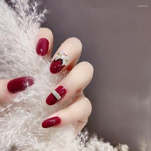 Falska naglar 24st glänsande bågdekor falsk nagel lapp kort bröllop för vinter höst flicka konst bärbar fullt omslag prud22
