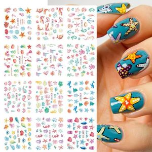 Stickers & Decals 12pcs Water Nail Sticker Sea Shell Starfish Dolphin Summer Sliders For Manicure Art Decorations Tattoo TRBN1813-1824 Prud2