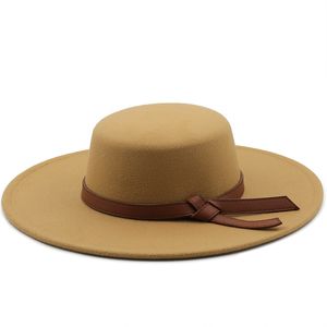 Cream Flat Top 10cm Wide Brim Fedora Hats Men Gentleman Boater Hat Fashion Party Wedding Hats for Women Elegant Church Chapeu