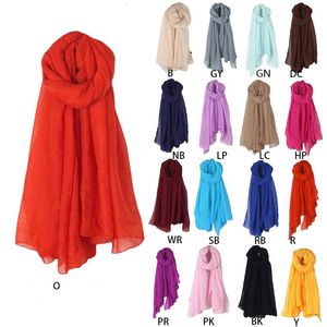 Mode 16 färger kvinnor lång halsduk halsdukar vintage bomullslinne stort sjal hijab elegant solid svart röd vit