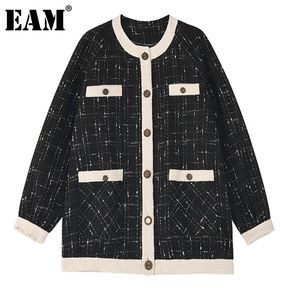 EAM Ship Fit Black Tweed Split Big Size Jacket Круглая шея с длинным рукавом женское пальто модная весна осень 1Z557 201029