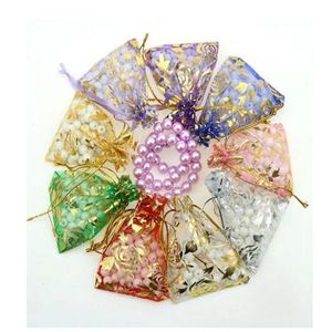 Gold Love Heart Rose Organza Bag Wedding Voile Presente Bolsas de Natal Pacote de Jóias GC1266