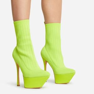 2022 Real Leather Stiletto High Heels Shoes Ankle Boot Sockings Booties Pille Pointed Toes Platform Catwalk Stretch Fabric Size 34-43 SOCKS STING WOOL Wedding Wedding