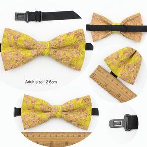 Cork Wood Bow Ties Brooch Set Vintage Floral Print Wooden Bowtie Handmade Butterfly Wedding Party Neck Wear Tie Novelty