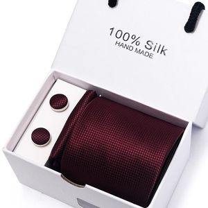 Bow Ties ipek güzel el yapımı doğum günü hediyesi kravat hanky cufflink set kravat kutusu resmi kıyafetler katı koyu kırmızı bağımsızlık Daybow