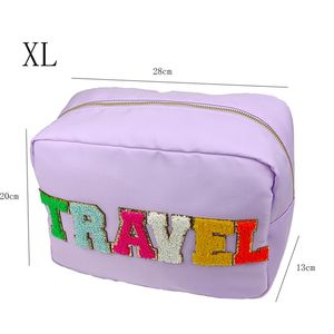 化粧品バッグケースサイズXLソリッドカラー防水ナイロン特大バッグタオル刺繍文字パッチTravelCosmetic