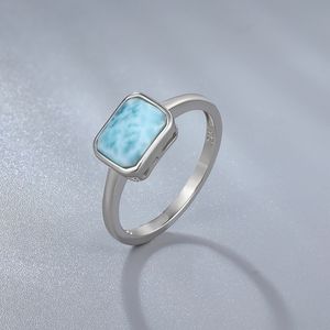 2021 neue Trend 925 Sterling Silber Natürliche Edelsteine Larimar Ring für Frauen Geometrie Design Klassische Einfache Weibliche Schmuck Dating