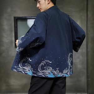 Camicie casual da uomo Harajuku Camicia kimono con stampa a onde giapponesi Uomo Donna Manica lunga allentata Sezione sottile Streetwear Camicie autunnaliUomo