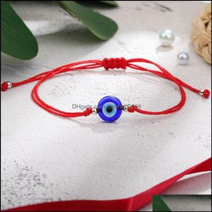 Łańcuch Bracelets Biżuteria Turkish Evil Blue oko dla kobiet ręcznie robione pleciona lina Lucky Red Bransoleta Kobieta Dhjyv