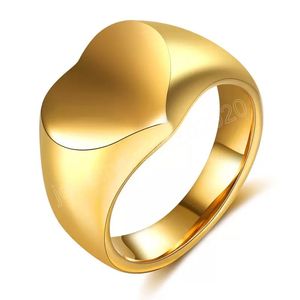 Herzförmiger Ring aus Edelstahl, klassisch, schlicht, Siegelstil, Hochzeitsversprechen, Jahrestag, Titanringe