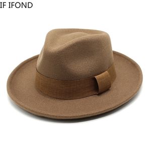 Mężczyźni zakrzywione wełna poczuła fedora kapelusz vintage trilby jazz hat jesienne zima derby magik hat 220514