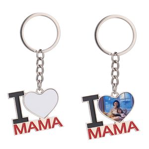 Fashion Sublimation Blank Keychain Designer I Love Mama Papa Heart Keychains Silver Alloy Car Key Ring Keyring Handbag Carabiner Accessories Mothers Day Gift