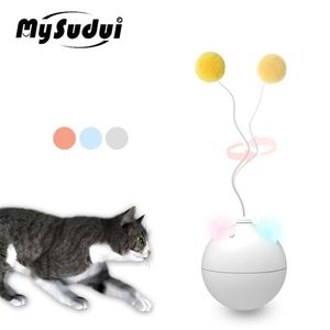 Automatic Cat Toy Ball Rolling Colorful Led Ear Cat Toys Interactive Electric Cat Stick Toy Pet Gatos Productos Para Mascotas 220423