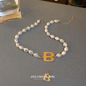 Ketten Perle Buchstabe B Halskette Koreanische High-End-Mode Schlüsselbein Kette Design Temperament Damen Großhandel BulkChains