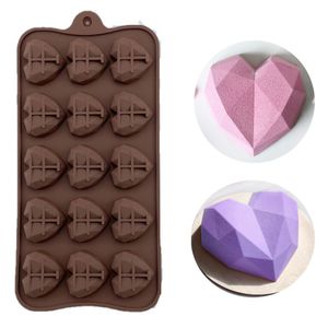 Hjärta chokladformar 15 kavitet diamant kärlek form silikon bröllop godis bakning mögel cupcake dekorationer tårta mögel 3d