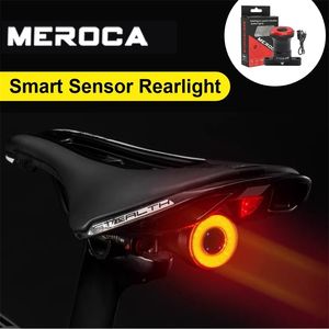 MEROCA Bicycle Smart Sensor Brake Tail Lights MTB Taillight Rechargeable Rear Light Bicycle Bike Light Cycle Bicycle Accessories 220721