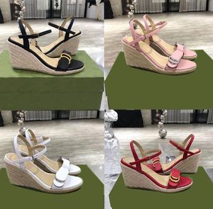 Designer sandaler väver höga klackar kvinnor sandal kil hampa rep plattform tjock botten ljus garn flätad sandal semester ökar tofflor casual skor med låda