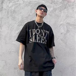 Summer Harajuku T Shirts Men's Punk Tops Printed Diamond inte E Sleep Unisex Tshirt Women Tee Couples Clothing 220521