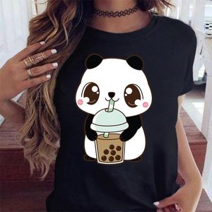 Maycaur sevimli tişörtler kadın sokak kıyafetleri panda grafik tees moda süt çay baskılı üstler komik vintage gündelik kadın