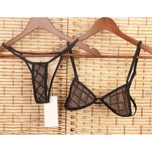 Kvinnor Tulle Bikini Pink and Black/Brown Thong Bikini Brazlian Swimsuit Lace Bikini Set Designer Bikinis Luxury Bathing Suit 210305