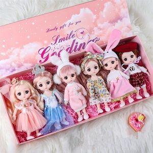 BJD Doll 13 Movable Joints 3D Eyes 6piece Set of 16CM Fashion Cute Makeup Gift Box Girl Boy Toy for Children 220707