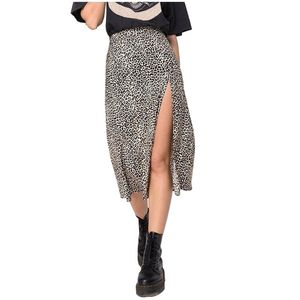 Mode split aline kjol kvinnor leopard tryck hög midje kjolar kvinnliga sommar streetwear sexig midi kjol damer botten 210306