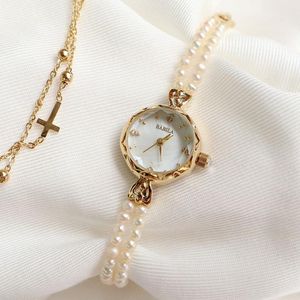 Wristwatches Natural Pearl Copper 24 K Gold Quartz Women Watch 2022 Bracelet Shell Dial Japanese Waterproof Lady SmallWristwatches