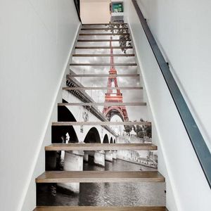 Naklejki ścienne 13pcs/zestaw 3D City Tower Bridge DIY schodami sztuka Mural Walll naklejka Krok Dekoracja Plakat Krajobraz Pvc samodhezyjna tapeta