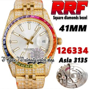 RRF Latest rf126334 A3135 Automatic Mens Watch W126233 l126333 Rainbow Square diamonds Bezel Silver Dial 904L Steel Iced Out Diamond Gold Bracelet eternity Watches