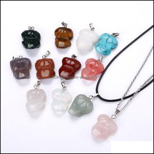Pendant Necklaces Pendants Jewelry Natural Stone Carved Frog Necklace Opal Tigers Eye Pink Quartz Crystal Chakra Dhbuq