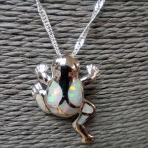 Pendant Necklaces Supporting Irish Wildlife - Frog White /green/blue/purple/pink Lab Fire Opal Necklace Good Luck Charm Jewelry Handcrafted