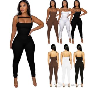 Kvinnors nya magra Rompers 2022 Spring and Summer Solid Color Suspender Slim Fiting Jumpsuit