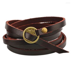 Cadeia de link 2022 Moda vintage Black Brown Leather Bracelet